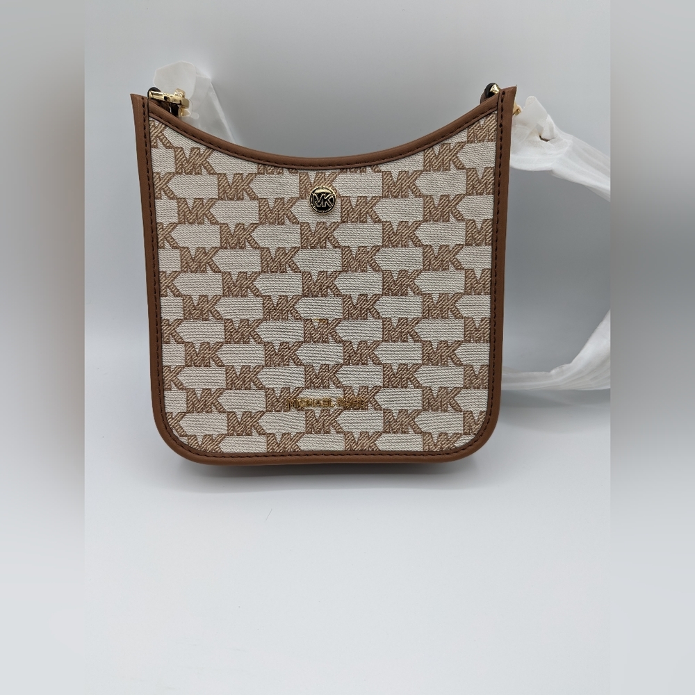 MICHAEL Michael Kors Tan and Cream Monogram Crossbody Bag